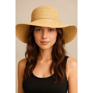 Saint Martin Wide Brim Straw Sun Hat Women’s One Size Natural Beach Vacation